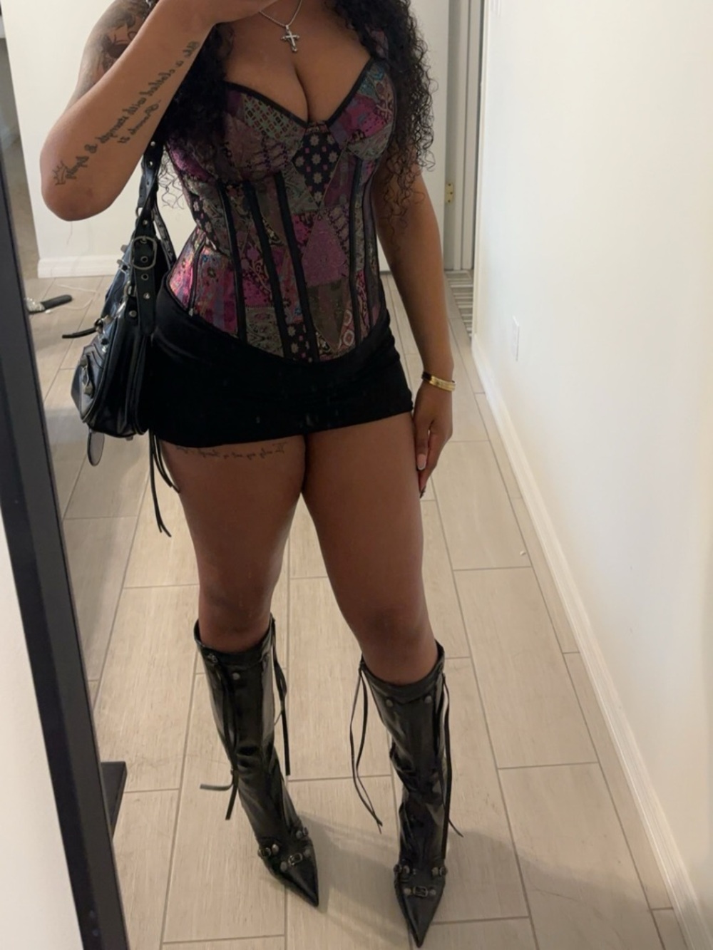 Patterned Corset Top in Pink, Green & Black